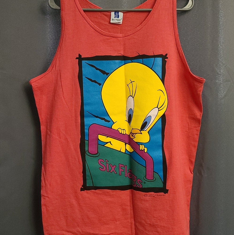 Vintage 90's Six Flags Printed Tank Top Shirt Tweety Bird Size L